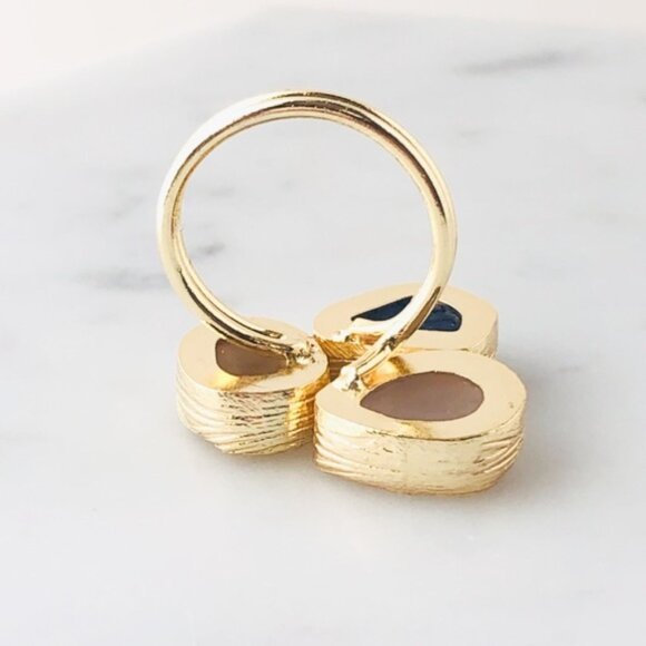 Gold Plated Rose Quartz Citrine Tanzanite Triple Stone Statement Ring - Picture 6 of 11